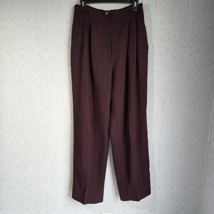 Valerie Stevens Womens Pants 12 30" 100% Wool Pleat Burgundy Trousers Old Money